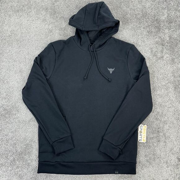 Under Armour Project Rock Hoodie Mens XL Black Rival Fleece Pullover Logo Back - Picture 2 of 14